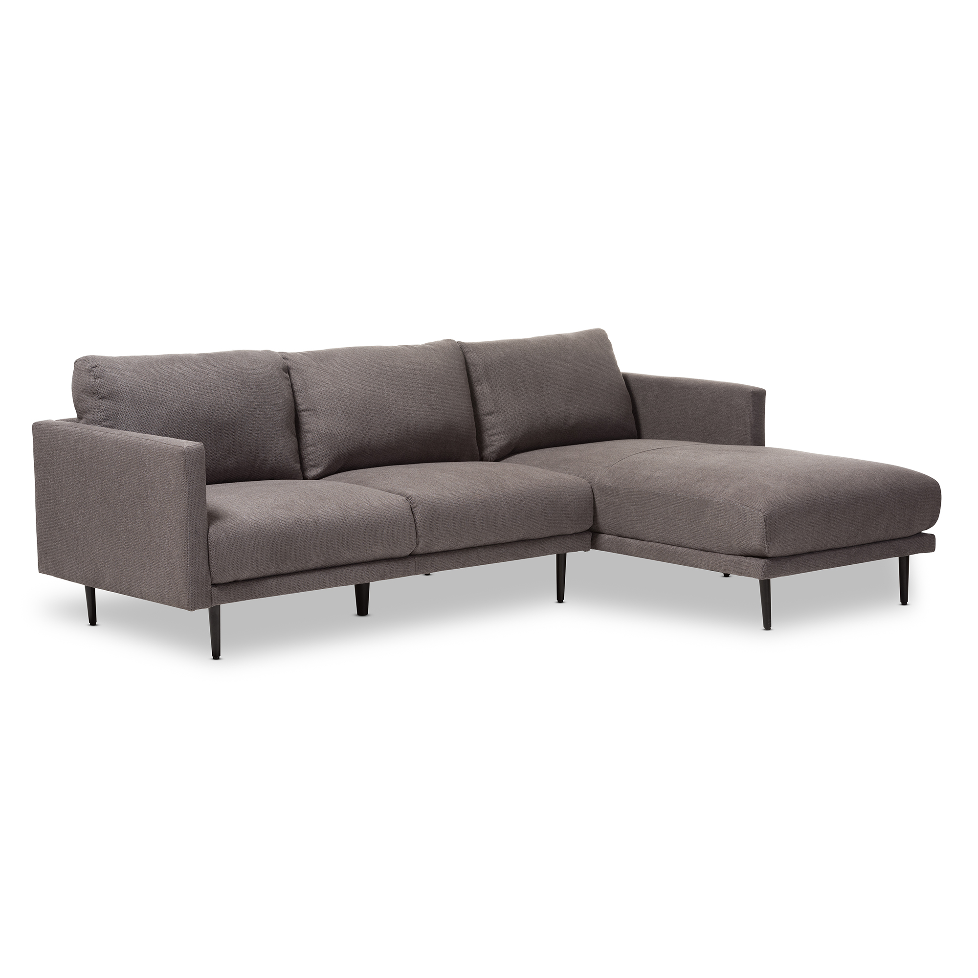 Baxton Studio Riley Retro Mid-Century Modern Grey Fabric Upholstered Right Facing Chaise Sectional Sofa